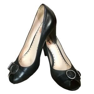 Coach Tatiana Peep Toe Leather Buckle Heels Size 7